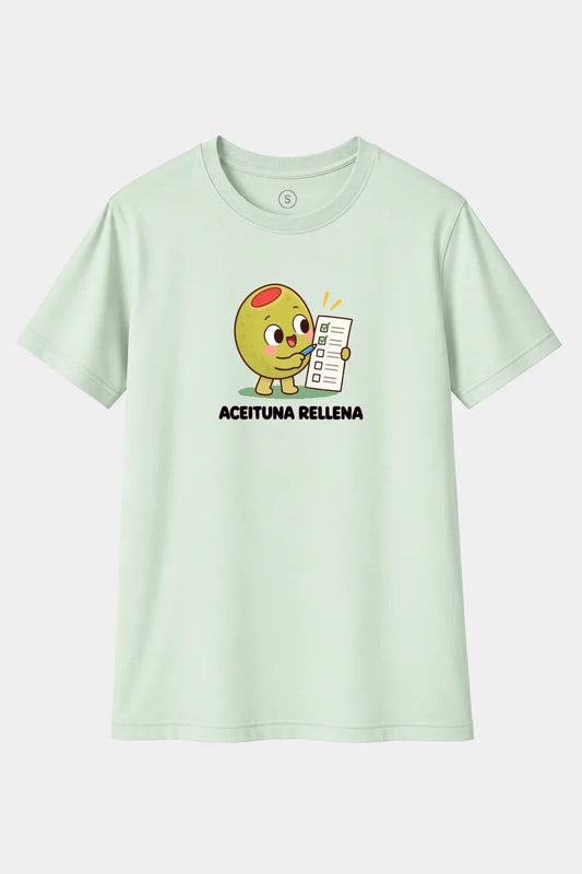 Camiseta Aceituna Rellena de Tareas – Humor, Trabajo y Juego de Palabras Divertido