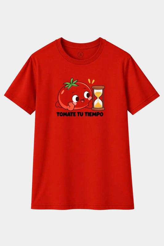 Camiseta Tómate Tu Tiempo – Diseño Divertido con Tomate y Reloj de Arena