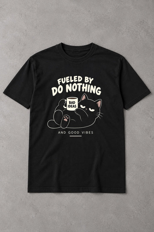 Camiseta Fueled by Doing Nothing – Gato Bad Ideas