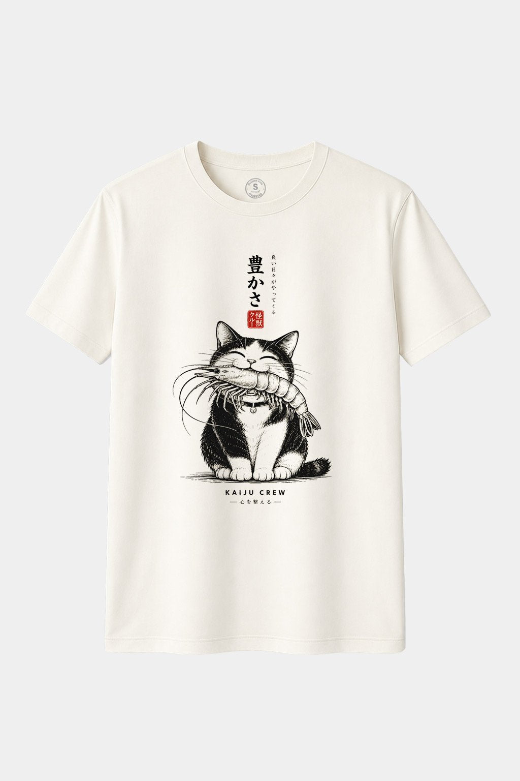 Camiseta Kaiju Crew – Lucky Cat & Shrimp | Camiseta Japonesa Gato con Gamba