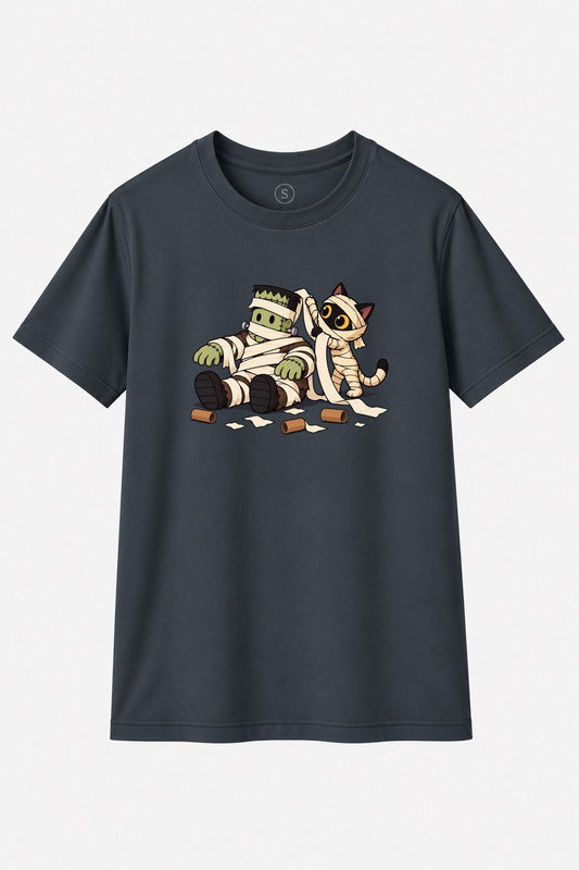 Camiseta Frankenstein & Mummy Cat – Halloween Social Club