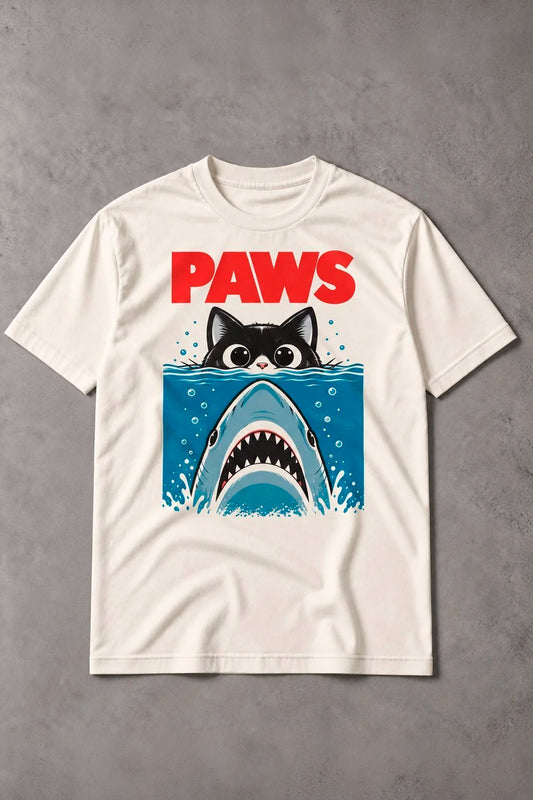 Camiseta de Gatos PAWS – Gato y Tiburón Divertida