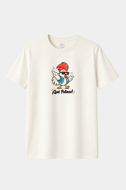 Camiseta ¡Qué Pollazo! – Gallo con Gafas de Sol