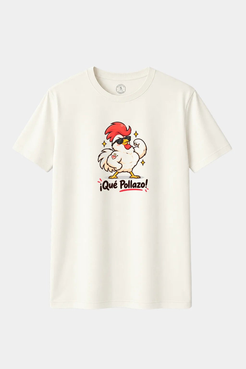 Camiseta ¡Qué Pollazo! – Gallo Musculoso y Divertido