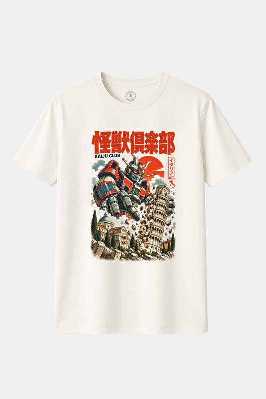 Camiseta Kaiju Club Italia – Robot Gigante Japonés en Pisa | Estilo Mecha Retro