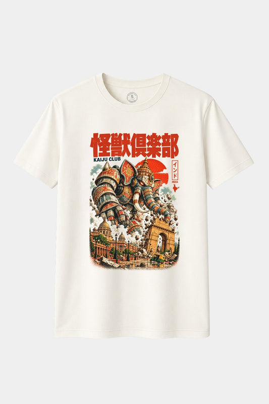 Camiseta Kaiju Club India – Elefante Robot Gigante en Nueva Delhi | Mecha Japonés Retro