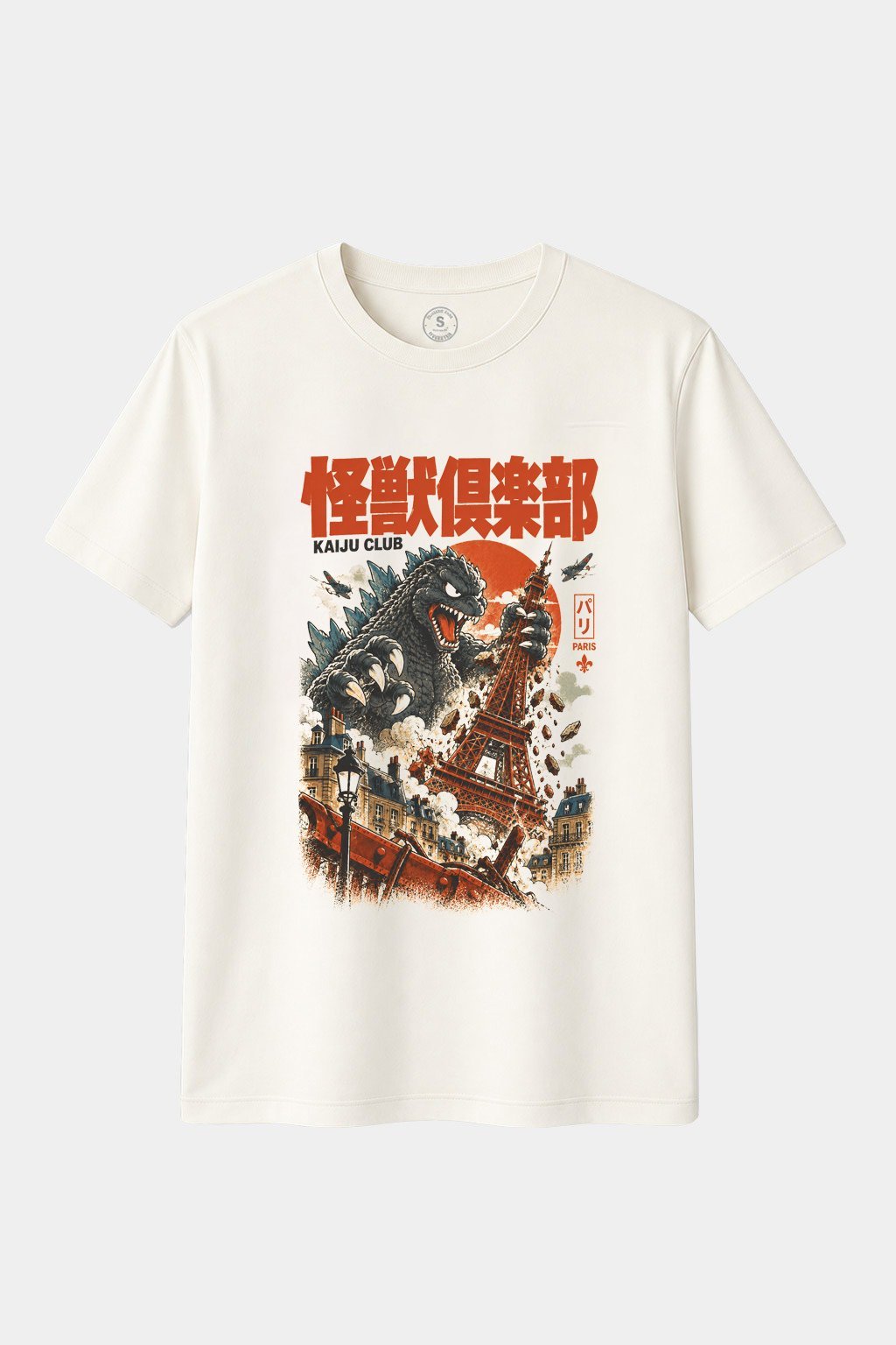 Camiseta Kaiju Club París – Monstruo Gigante Destruyendo la Torre Eiffel | Godzilla Retro