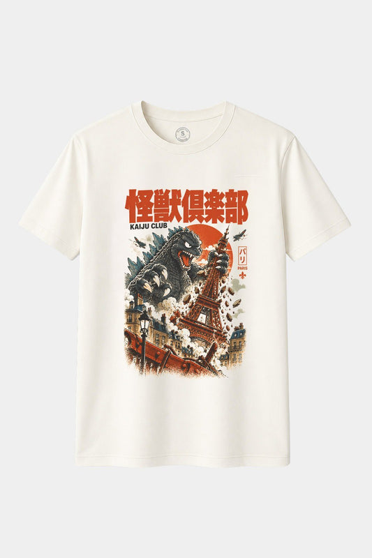 Camiseta Kaiju Club París – Monstruo Gigante Destruyendo la Torre Eiffel | Godzilla Retro